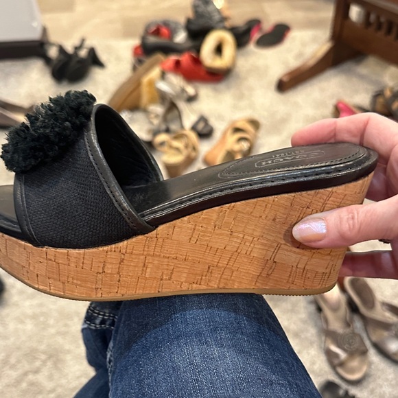 Coach Shoes - Cleaning out my closet. Coach Jazmin Black Wedge Sandals with Cork Heel.
